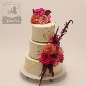 hochzeitstorte_schiller_konditorei schiller_Torte_farbig_blumen_rot_gold_